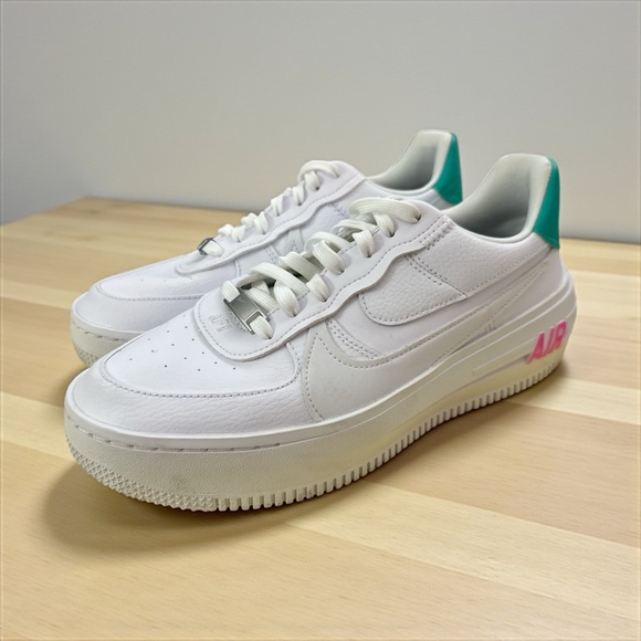 Nike White Air Force 1's  Sneakers with Teal and Pink Accents Women's size 9 - Picture 1 of 11